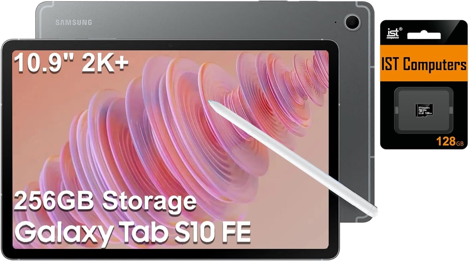 Samsung Galaxy Tab S10 FE Android Tablet (10.9″ 2K+ Touchscreen, 8-Core, 8GB RAM, 128GB Storage + 128GB SD Card), S Pen, 20-Hr Long Battery Life, Dual Cameras, Lightweight, Gray, NA Version, SM-X520