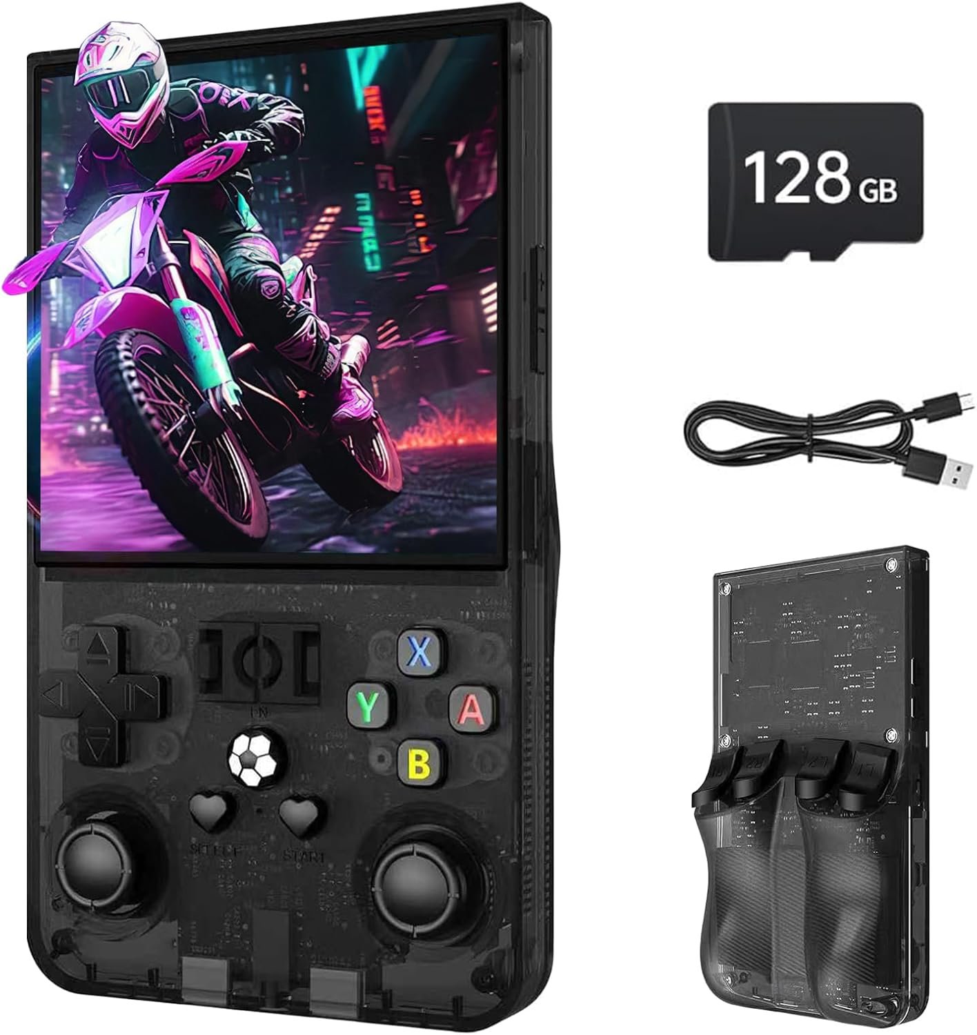 R36MAX Retro Handheld Game Console, 4.0″ IPS Screen Retro Gaming Console, 128GB TF Card, 30+ Mainstream Emulators, 22,000+ Classic Games, Open Source Linux System, 4000mah Battery – Black