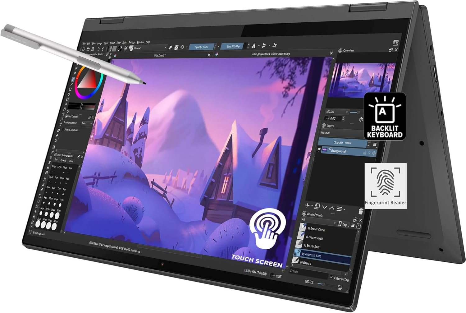 Lenovo IdeaPad Flex 5 5i 2-in-1 Laptop (15.6″ FHD Touchscreen, Intel Core i7-1165G7, 16GB RAM, 1TB SSD, IST Active Stylus), Convertible, Fingerprint, Backlit KB, Wi-Fi 6, Webcam, Win 11 Home, Gray