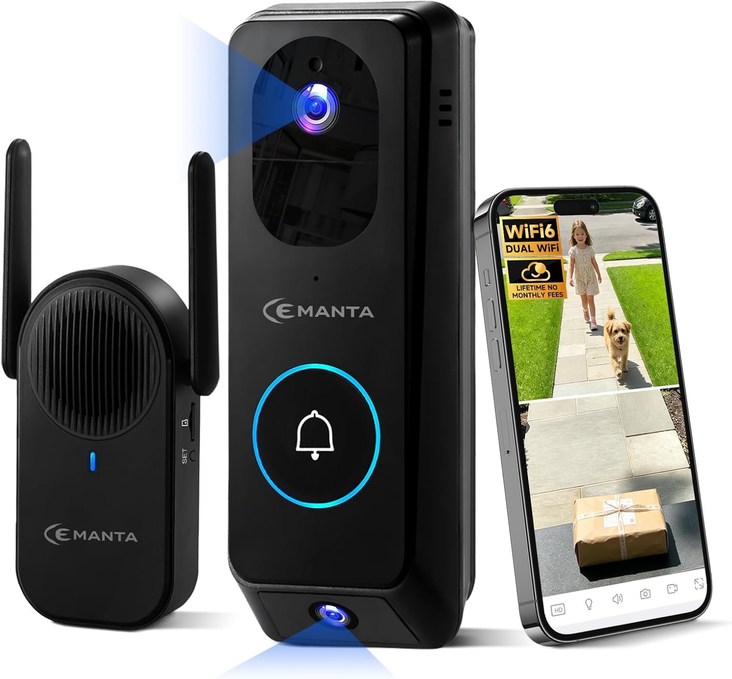2K Video Doorbell Camera Wireless with Chime, Free Cloud Storage, Dual-Cam, Package Protection, 190° View, WiFi6, Voice Changer & Anti-Tamper, Night Vision, 2-Way Audio, Compatible with Alexa