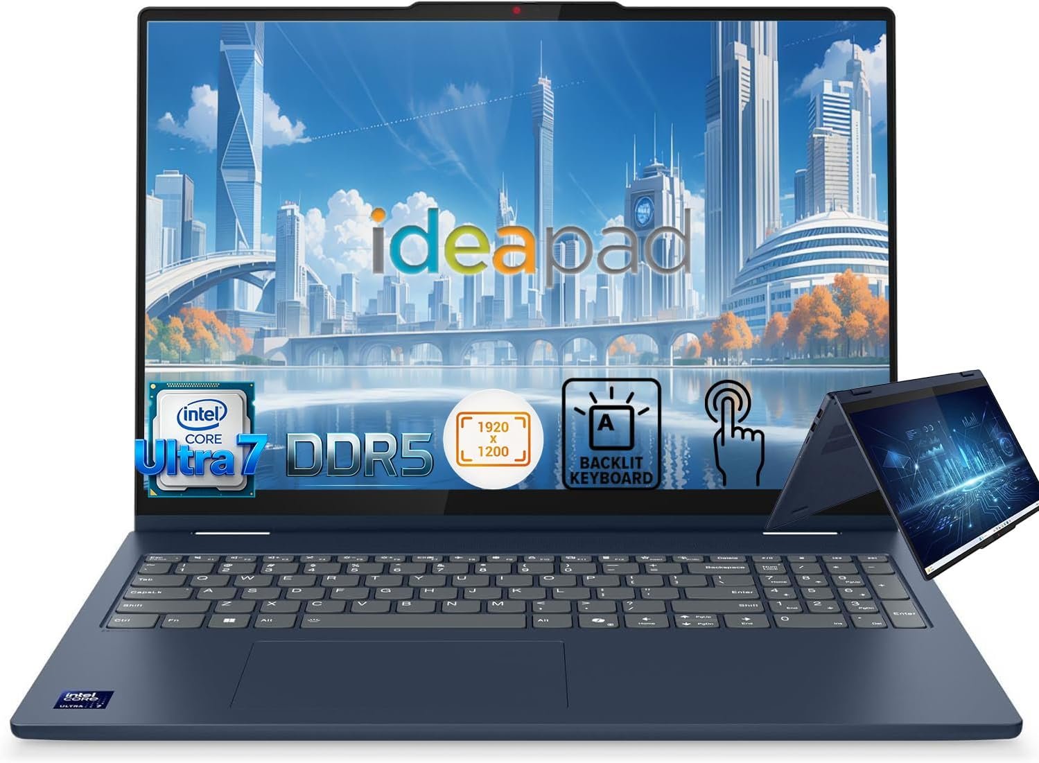Lenovo IdeaPad 5 2-in-1 Convertible Laptop, 16″ WUXGA IPS Touchscreen Display, Backlit Keyboard, Intel Core Ultra 7 255U CPU (12 Cores, 5.2 GHz), 32GB LPDDR5 RAM, 1TB SSD, WiFi 6, 1080P Webcam