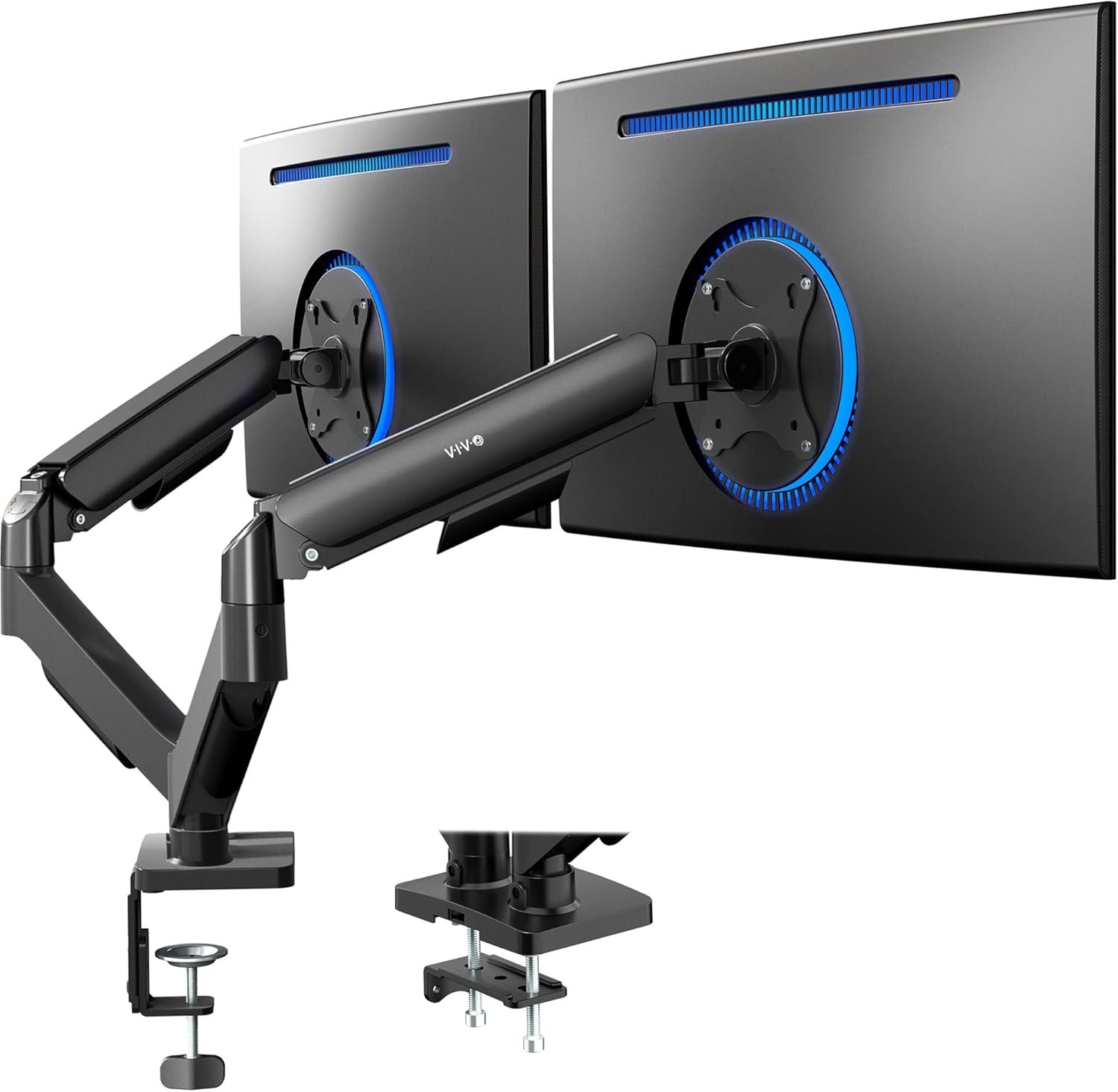 VIVO Dual Monitor Stand, Fully Adjustable Arms for 17 to 32 inch Screens, Mechanical Articulating Desk Mount, Gaming and Office Setups, VESA 75×75, 100×100, Max 19.8 lbs, Classic, Black, STAND-V002O