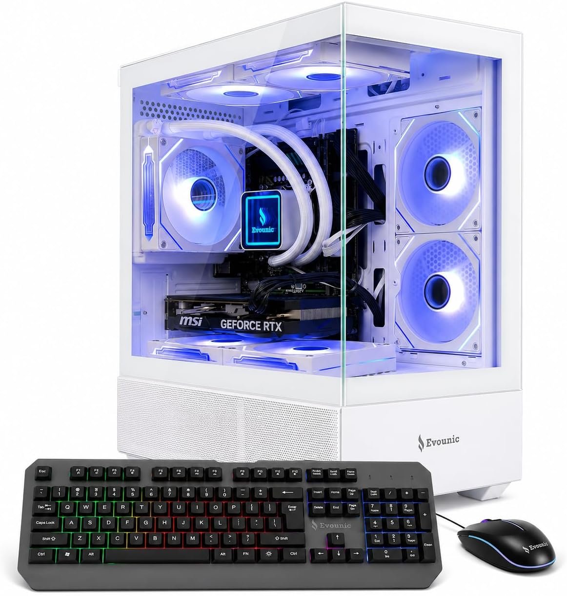 Gaming Desktop PC Computer Liquid Cooled – 12-Core Processor, GeForce RTX 4060 GDDR6, 64GB RAM, 512GB NVMe SSD + 1TB HDD, WiFi 6 & BT 5.4, 7× ARGB Fans, 650W PSU, Windows 11