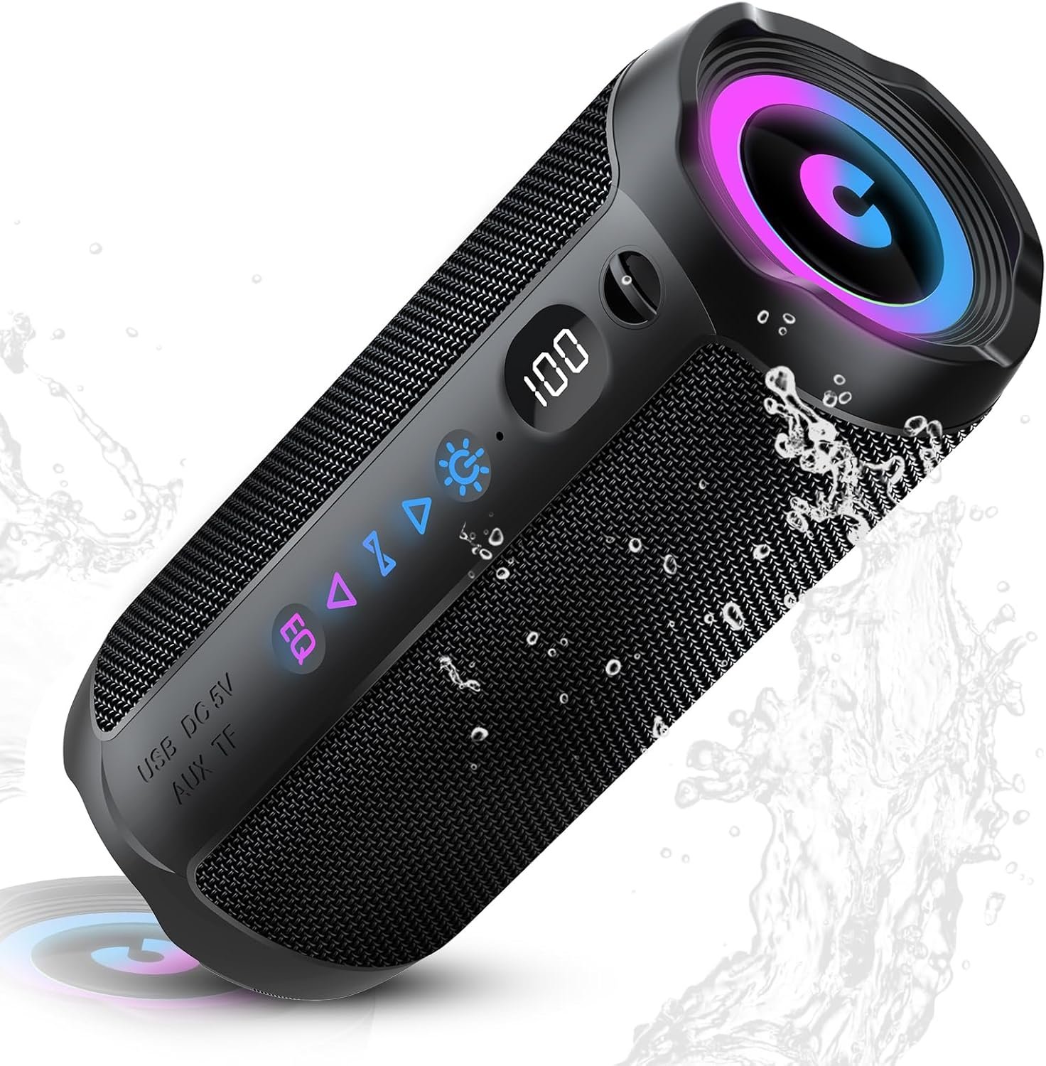 Coioc Portable Bluetooth Speaker, Bluetooth 5.4 Speaker, Dual Speaker with LED Display, Deep Bass,25H Playtime, Colorful RGB Lights,IPX7 Waterproof,TWS pairing for Outdoor/Home/Party/Travel,Gift Ideas