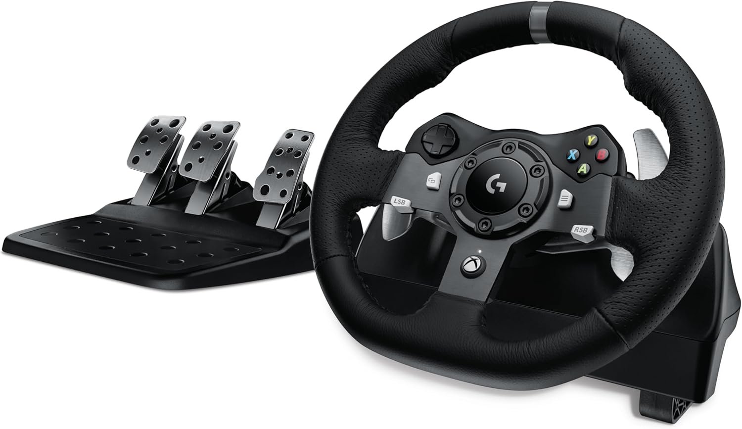 Logitech G920 Driving Force Racing Wheel and Floor Pedals, Real Force Feedback, Stainless Steel Paddle Shifters, Leather Steering Wheel Cover for Xbox Series X|S, Xbox One, PC, Mac – Black