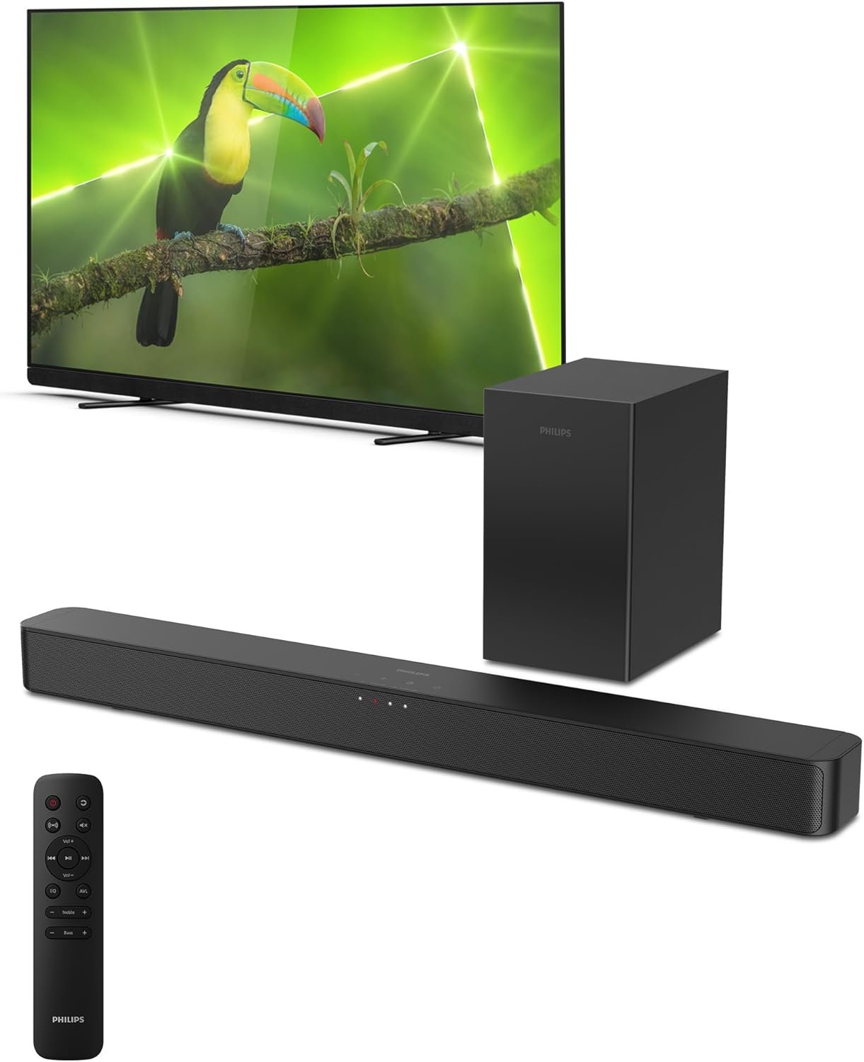 Philips B4500 2.1 Channel Soundbar with Wireless Subwoofer – Bluetooth, HDMI ARC, Roku TV Ready, 140W Max Power, Black