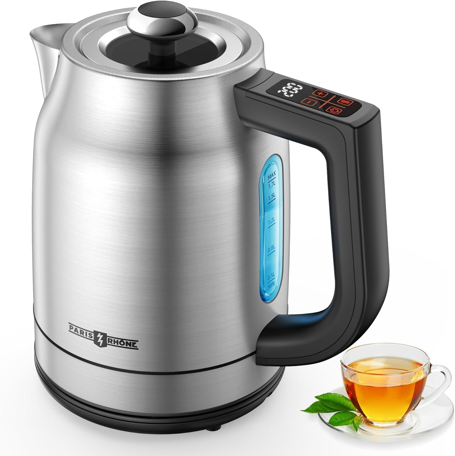 1.7L Electric Glass Kettle with Variable Temperature Control, 1500W Fast Heating Water Boiler, 13 Temperature Presets, Keep Warm Function, Auto Shut-Off Safety Protection, LED Touch Panel, 120V