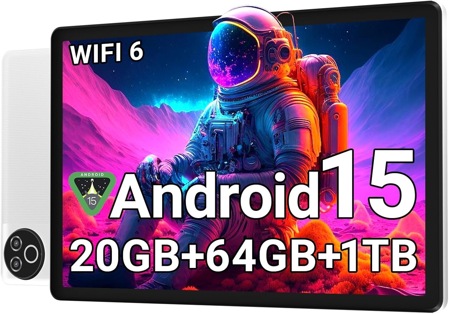 Android 15 Tablet 10 Inch, 20GB RAM 64GB ROM 1TB Expandable, Fast WiFi 6 & BT 5.4 Tablets 5-Core, HD IPS Touchscreen, 8H+ Battery, Dual Camera Portable Tablet for Kids & Adults, Gift, Streaming -White