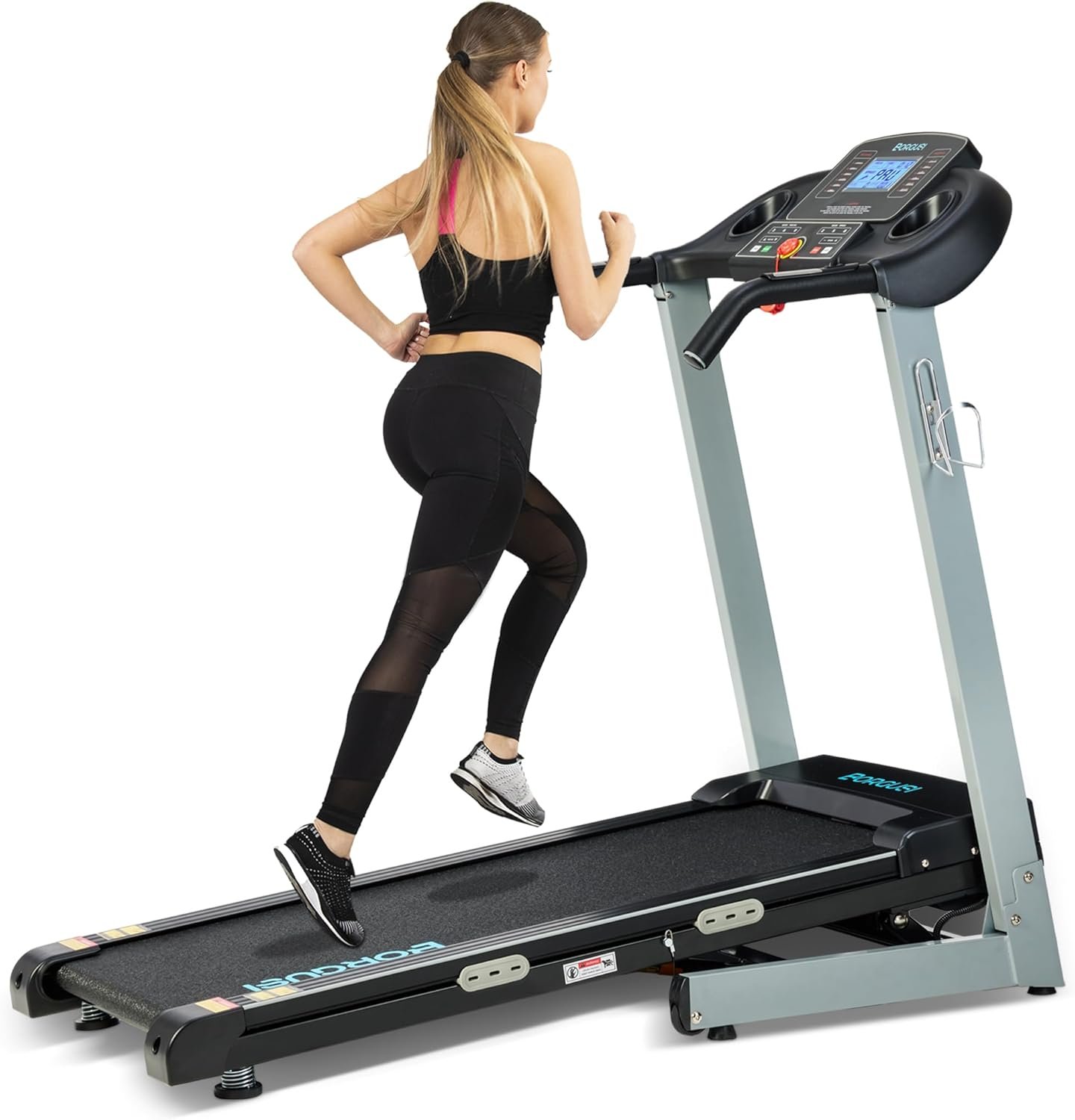 BORGUSI Treadmill with Auto Incline – 300 lb Capacity, 3.0HP Folding Electric Treadmill Up to 8.5 MPH Speed, Running Machine with 17.5″ Wide Tread Belt and Bluetooth Speaker for Home Use