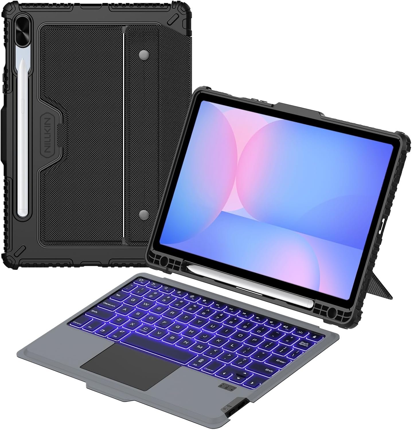 Nillkin for Samsung Galaxy Tab S10 FE 10.9” / S9 11″ Case with Detachable Keyboard, 7-Color Backlit, Trackpad, S Pen Holder, Rugged Keyboard Case with Camera Cover for Samsung Tablet S10 FE 5G