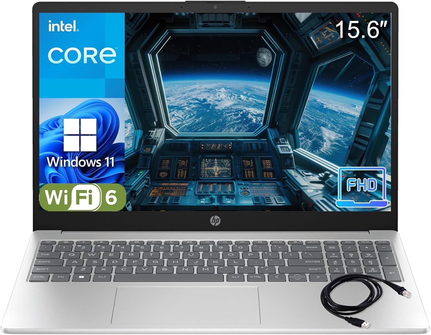 HP Pavilion 15″ 2026 AI-Ready Laptop, Intel 4-Core N100, 8GB RAM, 256GB SSD, FHD Display, Numeric Keypad, Long Battery, Lightweight, Microsoft Office 365, Platinum White, Windows 11 Home, Type C RJ45