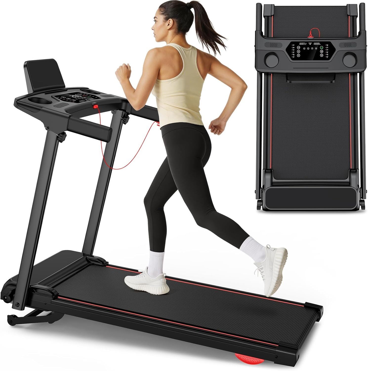 Treadmill with 0-15% Auto Incline, 0.6-7.5MPH Foldable Walking Pad Treadmill with Handle Bar for Home Small, 3.0HP Low Noise Portable Walking Running Machine for Small Space, 350LBS Capacity