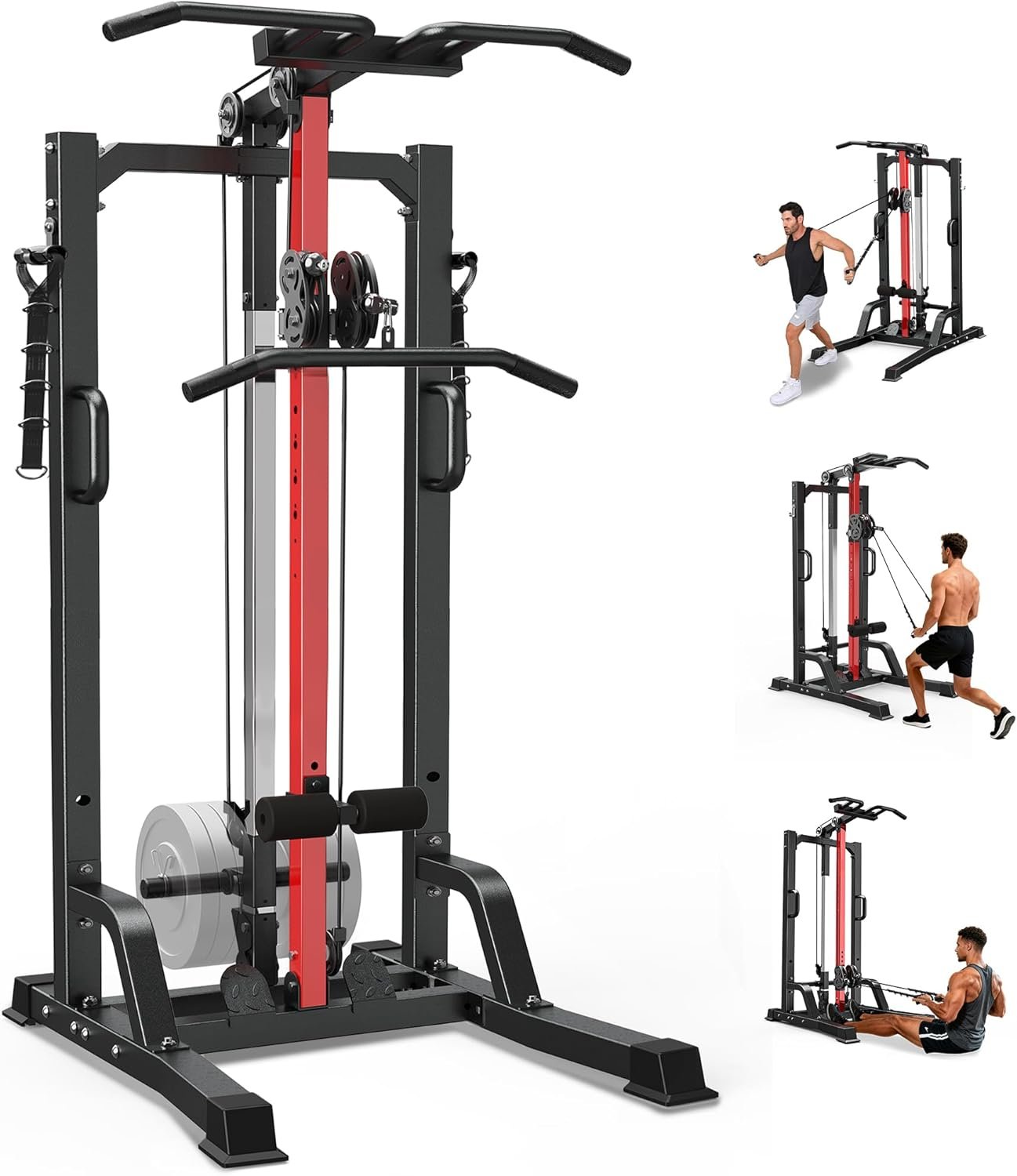Pull Up Bar Power Tower Dip Station,Cable Machine-Integrated 450LBS Multi-Function Adjustable Height Fitness Strength Training Equipment for Home Gym Strength Training Equipment