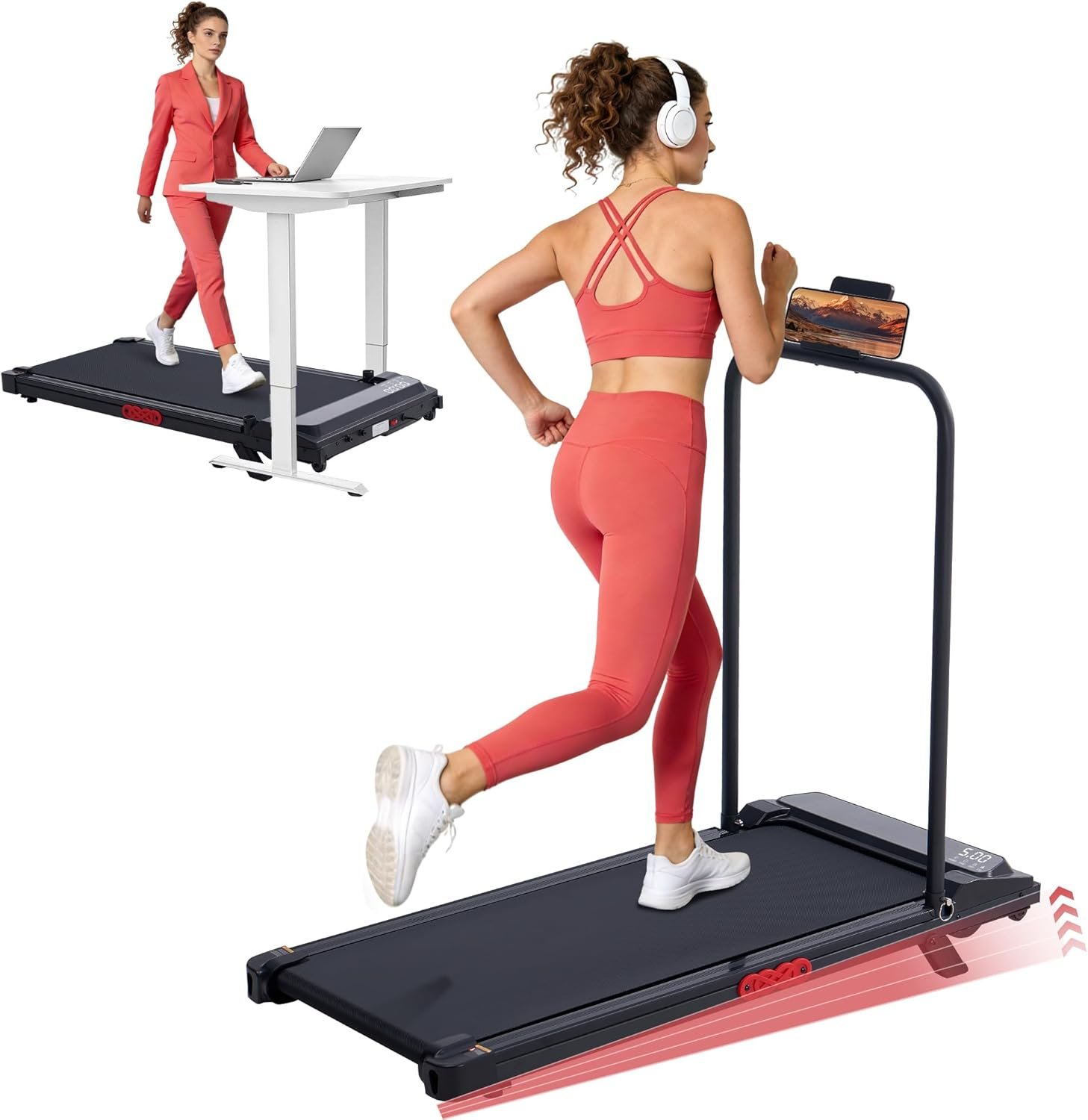 Walking Pad Treadmill with Handle Bar and Incline, 3.5HP Electric Small Treadmills for Home Small Spaces, 0.6-10MPH Portable Mini Treadmills for Home Exercising, Compact Treadmill with Handles, 400LBS