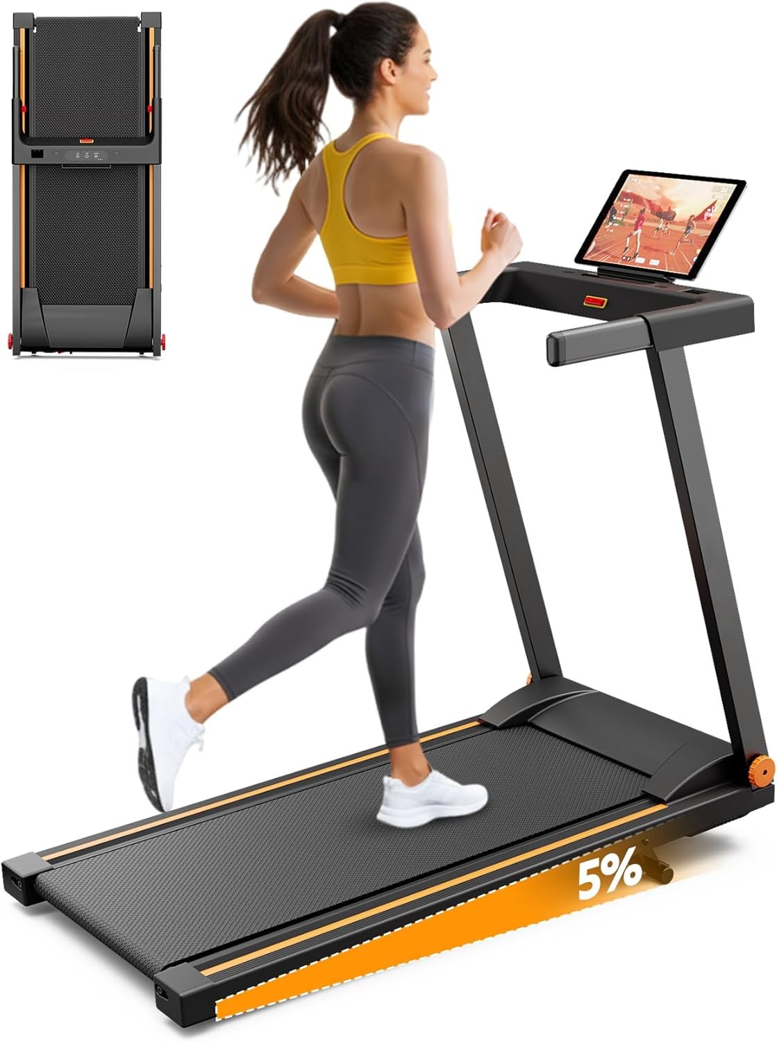 5% Incline Walking Pad Treadmill, 300LB Capacity Folding Treadmills for Home, Walking pad with Handle bar, 3.0 HP Quiet Dual Cushion System