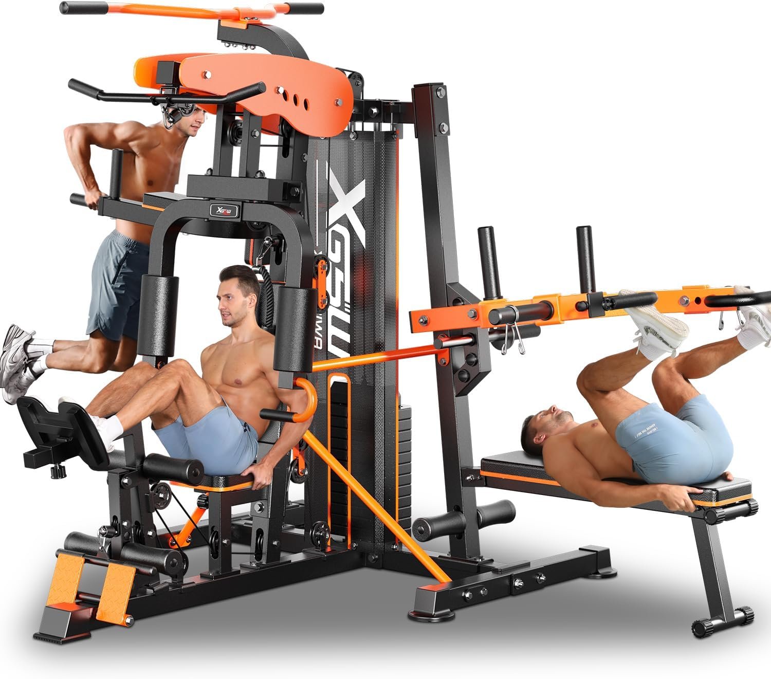 XGSW Multi-Function Home Gym Workout Station, Featuring a Pulley System, arm Trainer, and Leg Trainer for Full-Body Workouts.