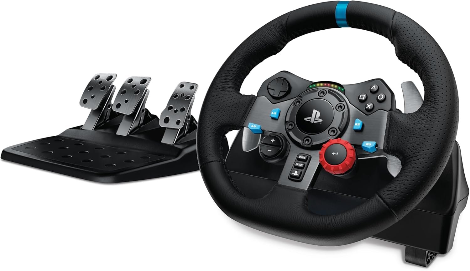 Logitech G29 Driving Force Racing Wheel and Floor Pedals, Real Force Feedback, Stainless Steel Paddle Shifters, Leather Steering Wheel Cover for PS5, PS4, PC, Mac – Black