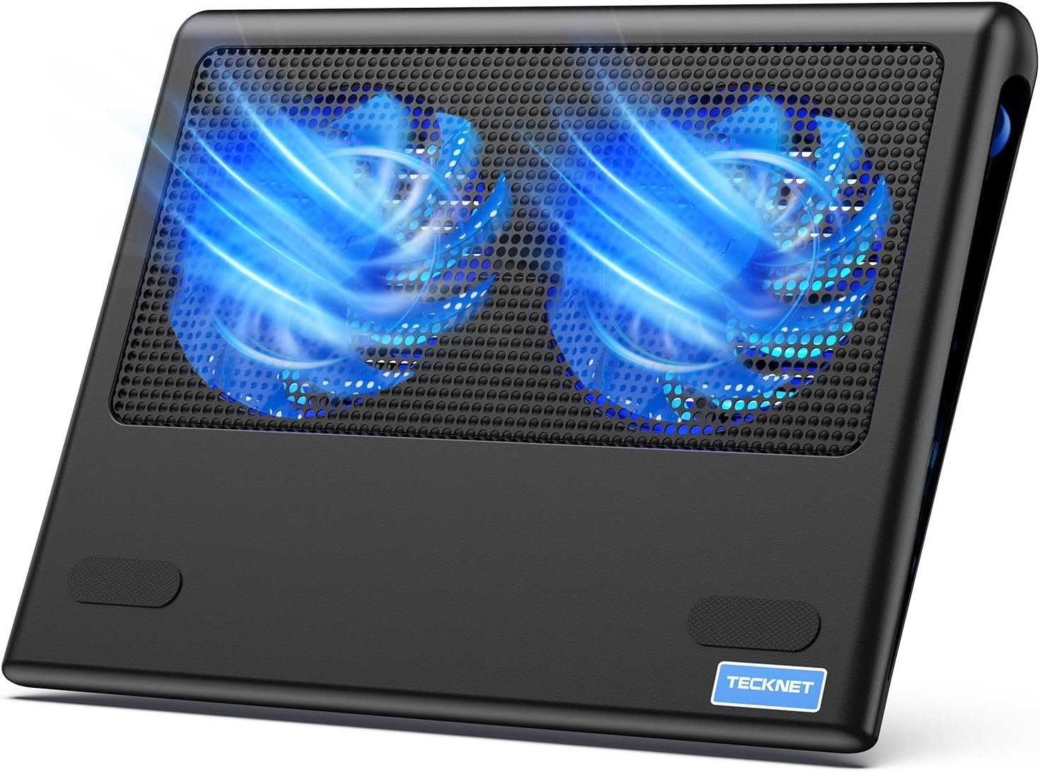 TECKNET Laptop Cooling Pad – 12″-15.6″ Laptops Cooler, Powerful Cooler and Ultra Quiet for Gaming Laptops Pad, 2 Wind Speed Adjustable, USB A & C Powered Cooler Stand with Laptop Fan LED (Blue)
