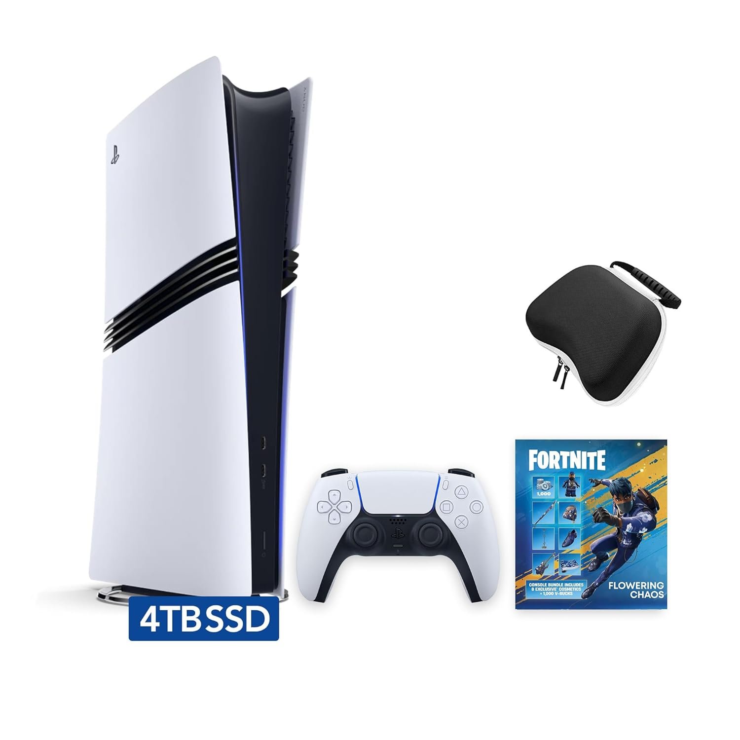 Sony PlayStation 5 Pro 4TB Digital Edition Fortnite Flowering Chaos Bundle with Controller Case – White – Upgraded 4TB Ultra Fast SSD Double the Storage Space Flagship PS5 Pro – White [playstation_5]
