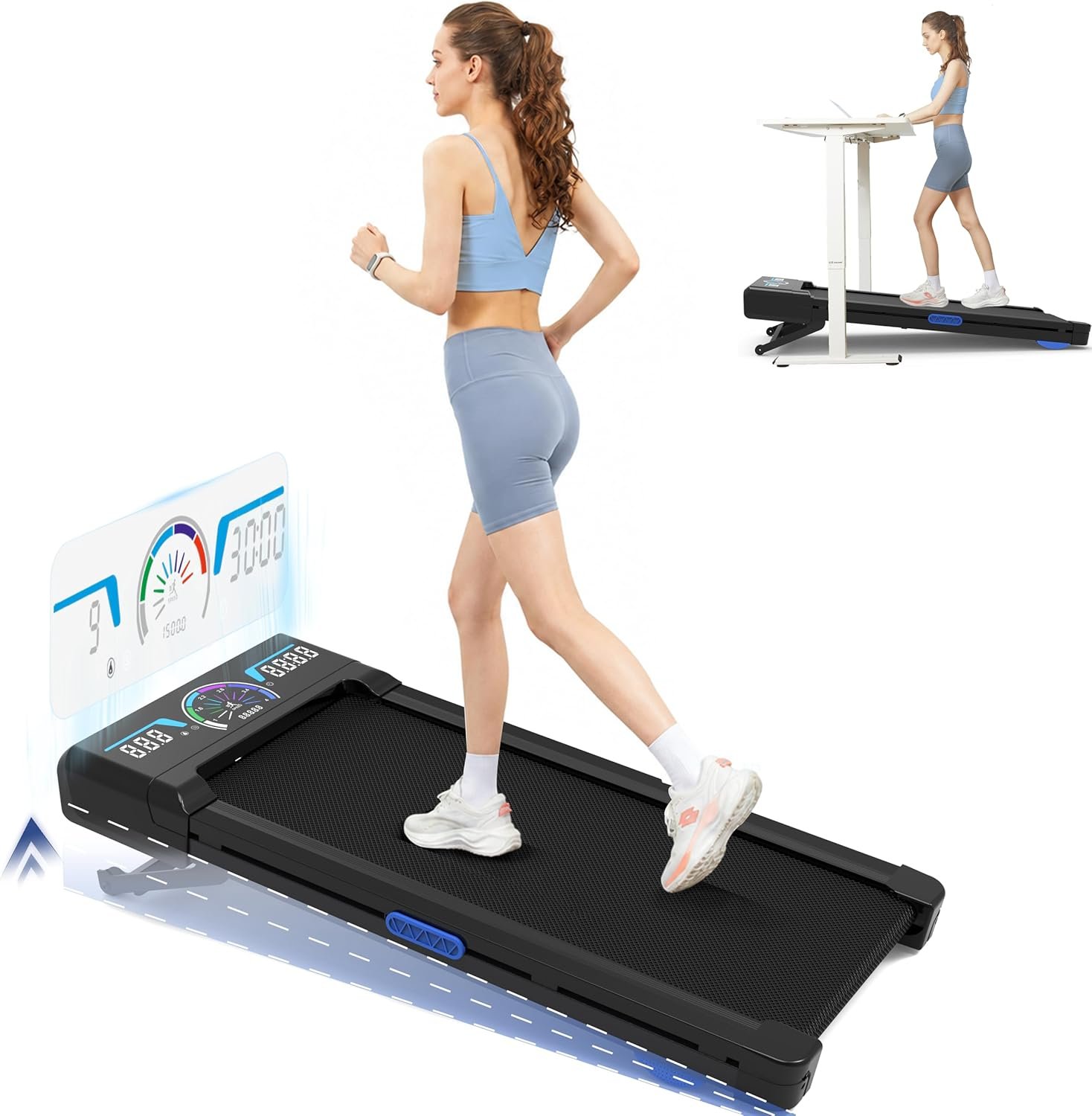 TRAILVIBER Walking Pad Treadmill with 12% 9-Level Auto Incline, 450 lbs Capacity RGB LED Screen, Bluetooth Speaker Under Desk Treadmill