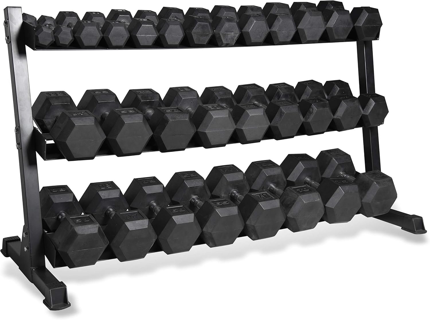 CAP 280 LB, 550 LB, 1200 LB Dumbbell Set with Horizontal 2-3 Tier Rack, Rubber Hex Free Weights, Home Gym Weight Set for Strength Training