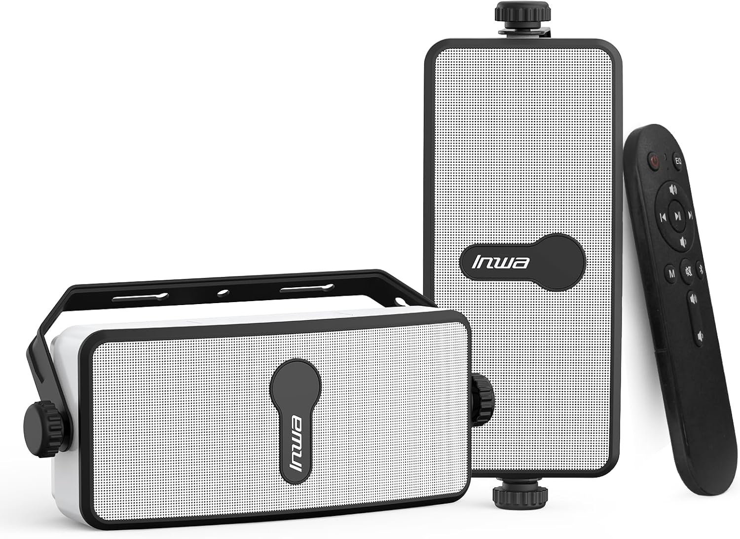 Inwa Upgraded 200W Outdoor Bluetooth Speakers Pair – IPX5 Waterproof Wall Mount Stereo Speaker, Wireless Multi-Speaker Connection with Auracast, Sound System w/Aux for Porch, Patio, Garage, Home