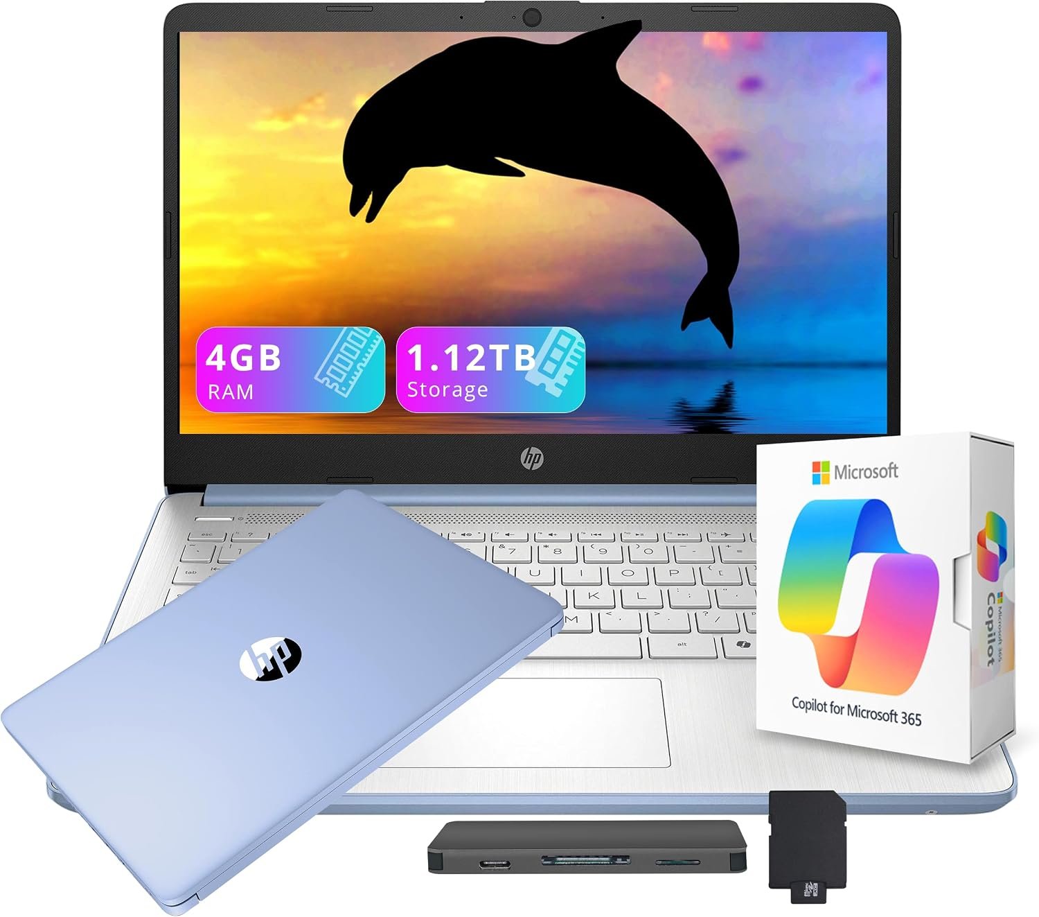 HP Flagship 14″ HD Student&Business Laptop with AI Copilot, 13th Gen Intel 4-Core, 4GB RAM, 1.12TB Storage (128GB UFS + 1TB Docking Station), 1 Year Office 365, Wi-Fi 6, Win 11 S, Sky Blue