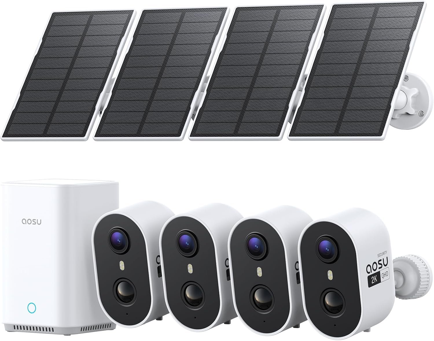 aosu Solar Security Cameras Wireless Outdoor, 2K HD Home Security Camera System, PIR + AI Human Detection, Color Night Vision, Easy to Set Up, Local Storage, No Subscription Required, 4-Cam Kit
