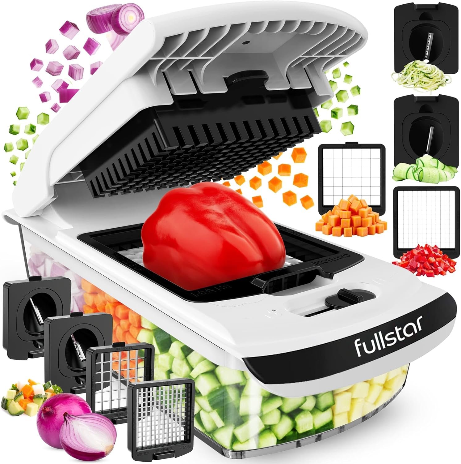 Fullstar The Original Pro Chopper – Vegetable Chopper and Spiralizer, Food Chopper with Container, Fruit Slicer, Kitchen Gadgets & Gifts, Home Essentials (4 in 1, White)