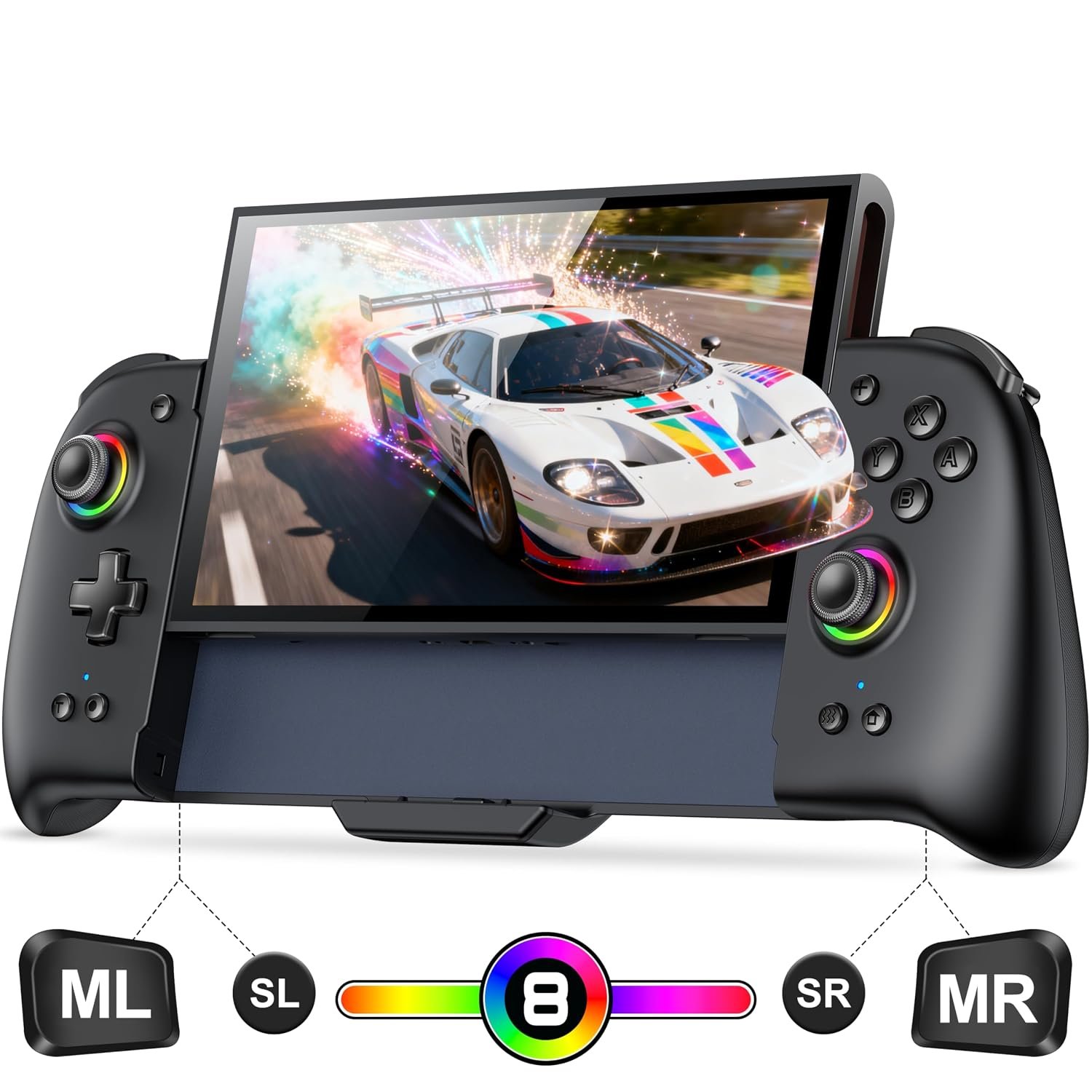 Spican Switch 2 Controller, Switch 2 Accessories Wireless Pro Controller with No-drift Hall Effect Joystick, 4 RGB Mode, 10H+ Battery, Turbo&Macro, Full-Size Hand-Curve Design Comfort for Nintendo Switch 2 Games