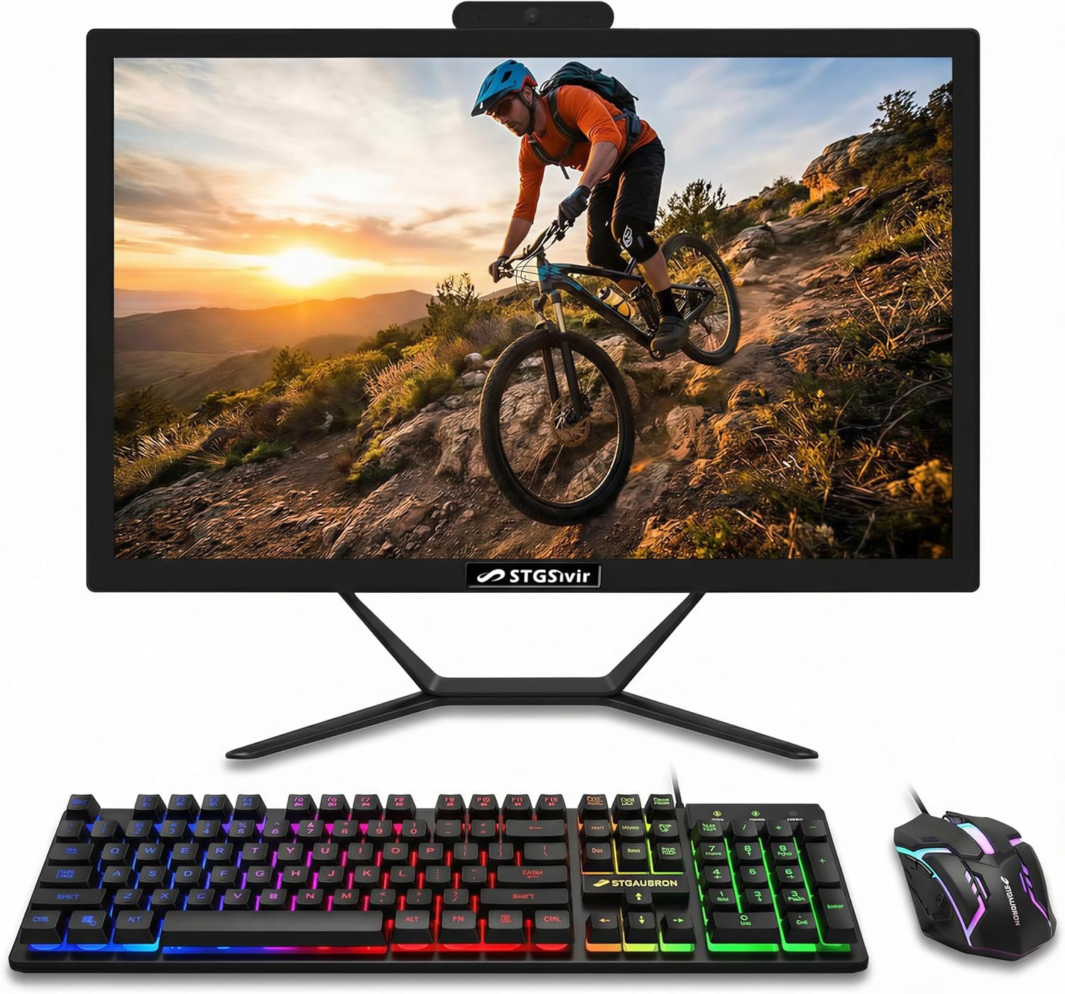 STGSivir All in One Desktop Computer, 22” FHD Display, Intel Core i5 up to 3.6GHz, 16G Memory, 512G SSD, WiFi 5, Bluetooth, RGB Keyboard & Mouse, Webcam, Windows 11 Home