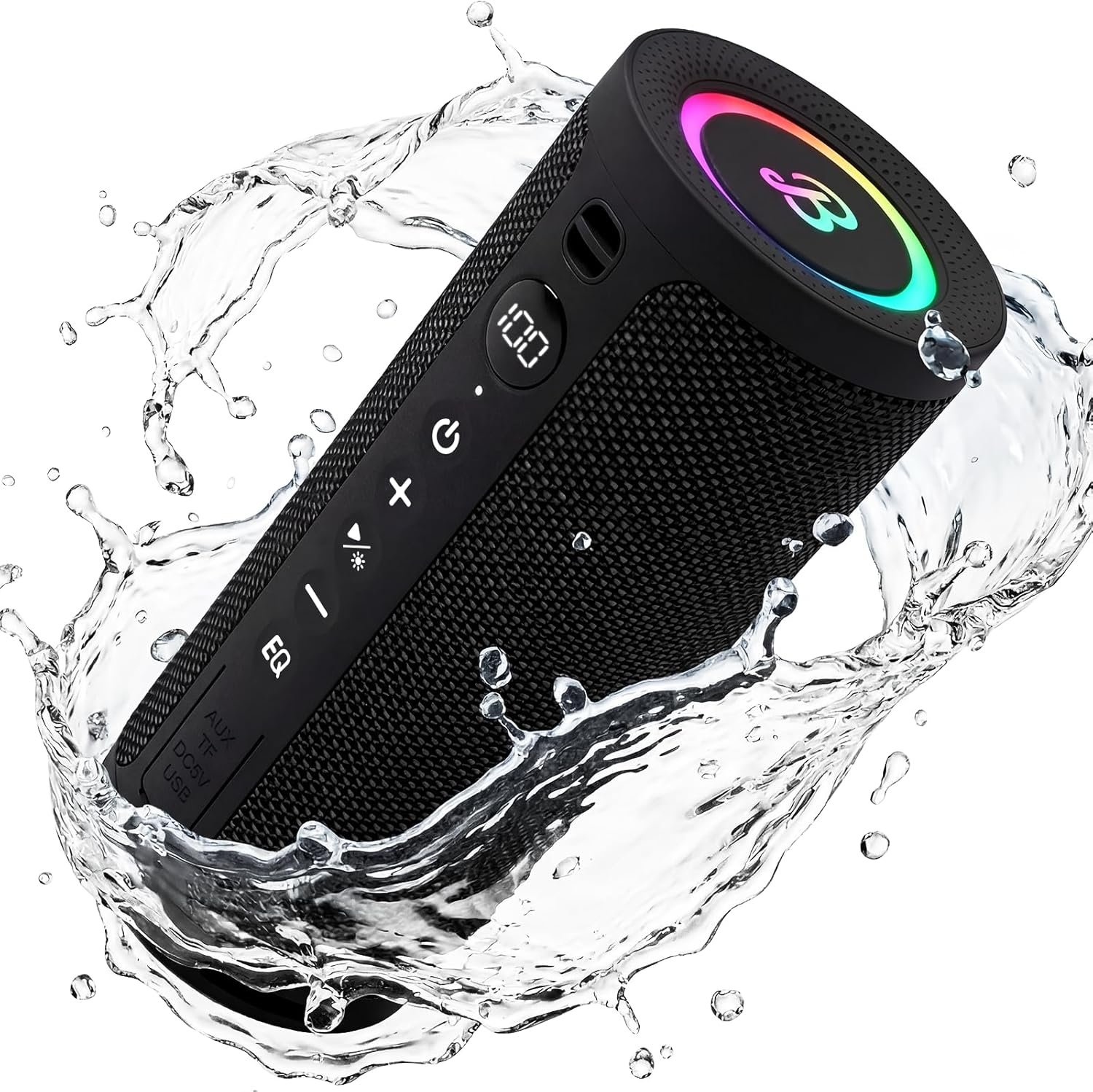 BassBloom Roar 3 Portable Bluetooth Speaker,20W Powerful Sound with JIKE Bass,IPX6 Waterproof,24H Playtime,Bluetooth 5.4,RGB Lights,Wireless TWS Pairing,Outdoor for Camping and Beach (Black)