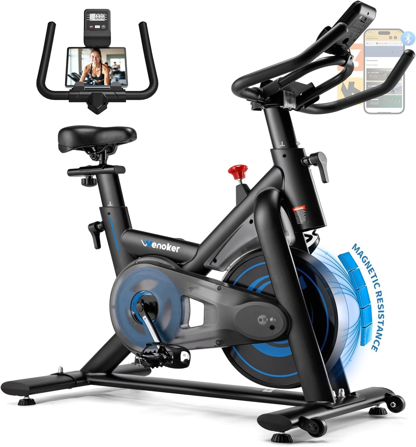Exercise Bike – 350LB Magnetic Resistance Stationary Bike, Silent Indoor Cycling Bike with App Sync, Adjustable Seat, LCD Monitor, Smooth & Quiet for Cardio Workout