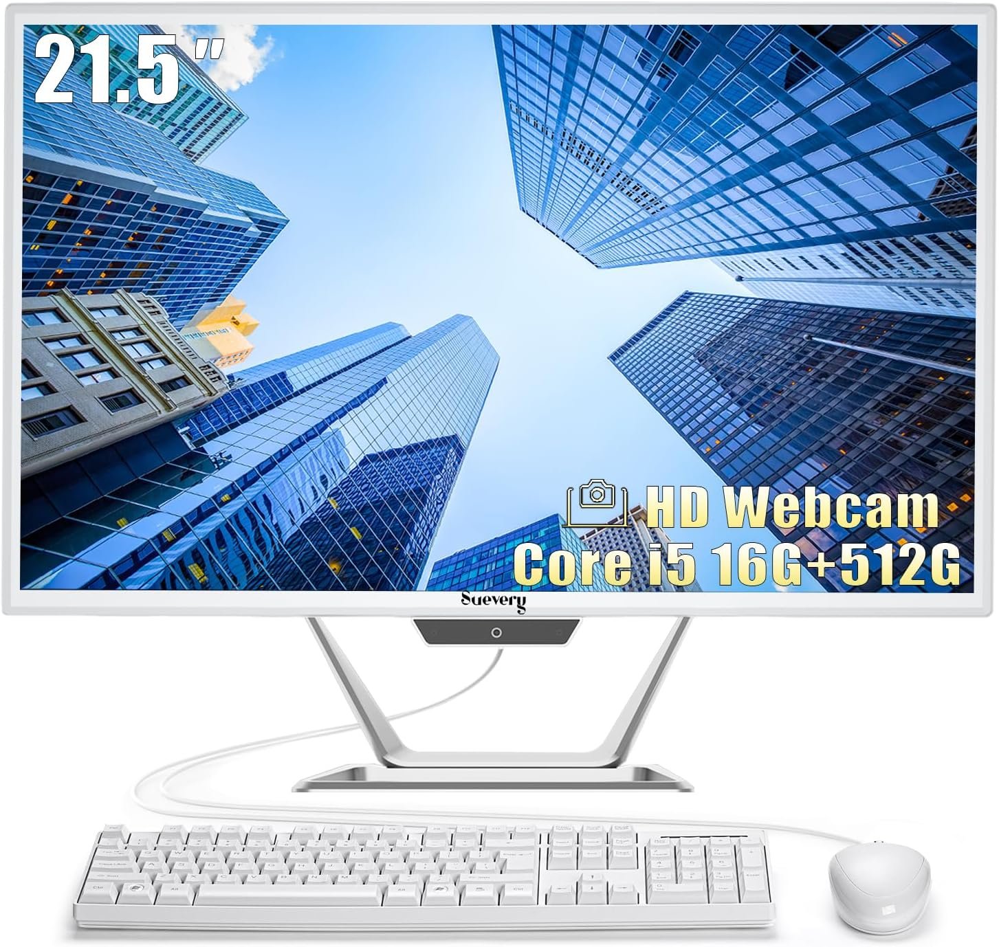 suevery All-in-One Desktop Computer, Core i5 16GB RAM 512GB SSD, HD Webcam Clear Calls,21.5 AIO Gaming pc,1080P Display, WiFi 6, Business All in One for Home Office Daily Use with Keyboard & Mouse