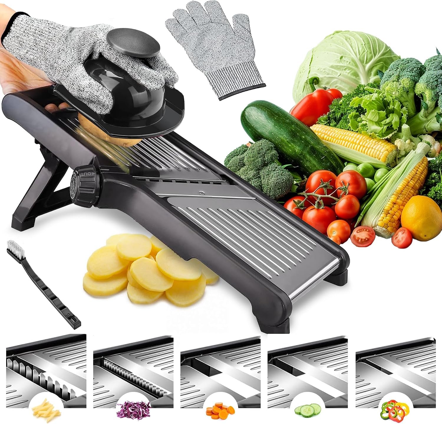 Mandoline Slicer,mandoline slicer for kitchen,commercial mandolin Potato Slicer,Vegetable Slicer,slicer vegetable cutter, Stainless Steel mandolin slicer,Cut – Resistant Gloves