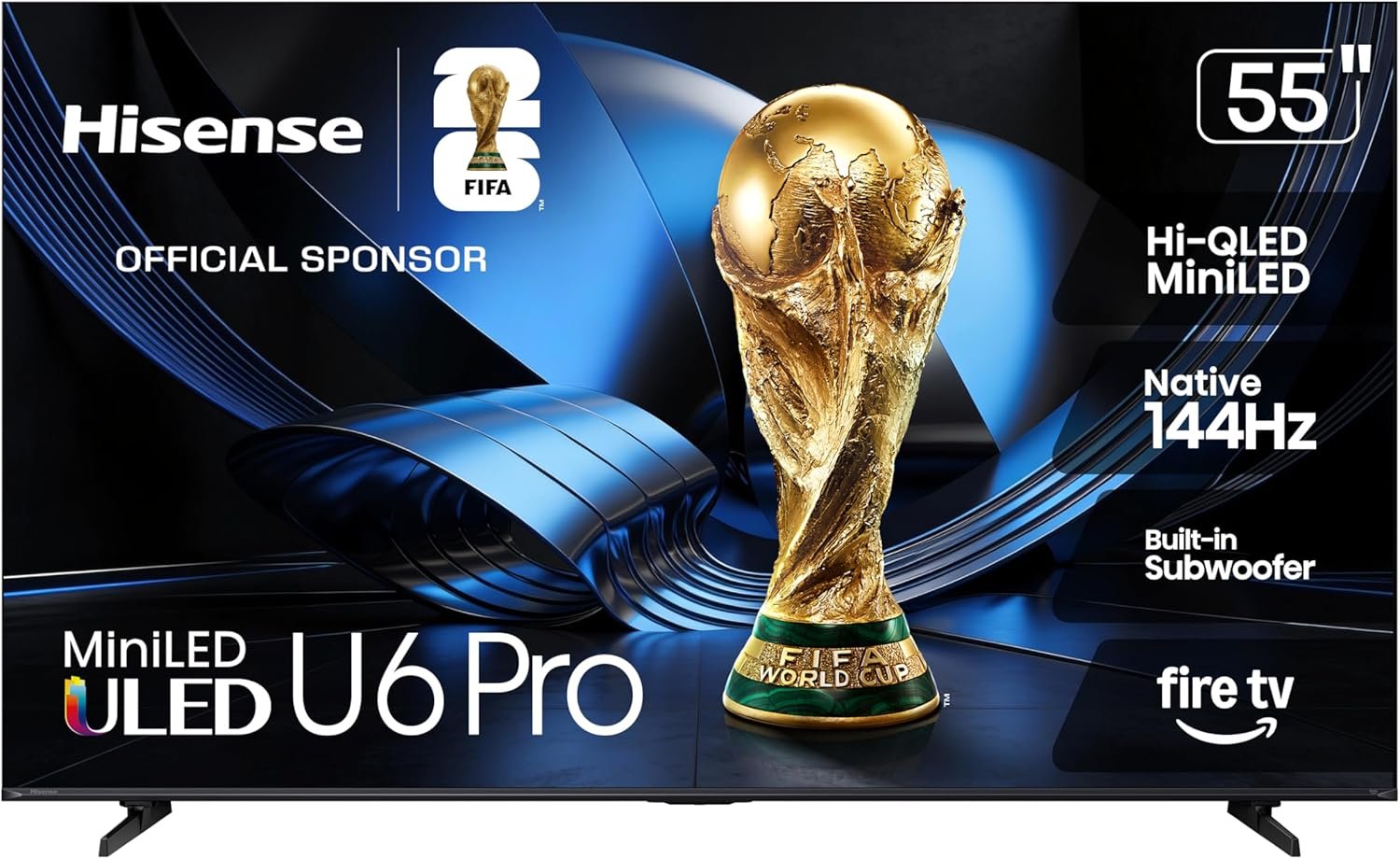 Hisense 55″ U6 Pro Series Mini‑LED ULED 4K UHD HDR Gaming AI Smart Fire TV (55U6SF Pro, 2026 New) – Hi-QLED, Native 144Hz, Motion Rate 480, Dolby Vision IQ,· Atmos, HDR10+, Glare-Free, Alexa+