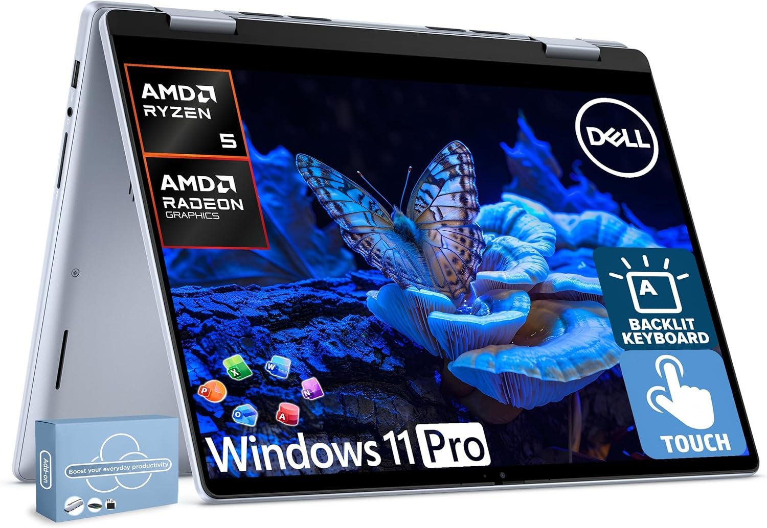 Dell Inspiron 14 2-in-1 Laptop for 2026 Business, Lifetime Office, Al Copilot, 14” FHD+ Touchscreen, AMD Ryzen 5, 16GB RAM, 1TB Storage (512GB SSD+500GB Ext), FP, Backlit KB, MarxsolAddon, Win 11 Pro