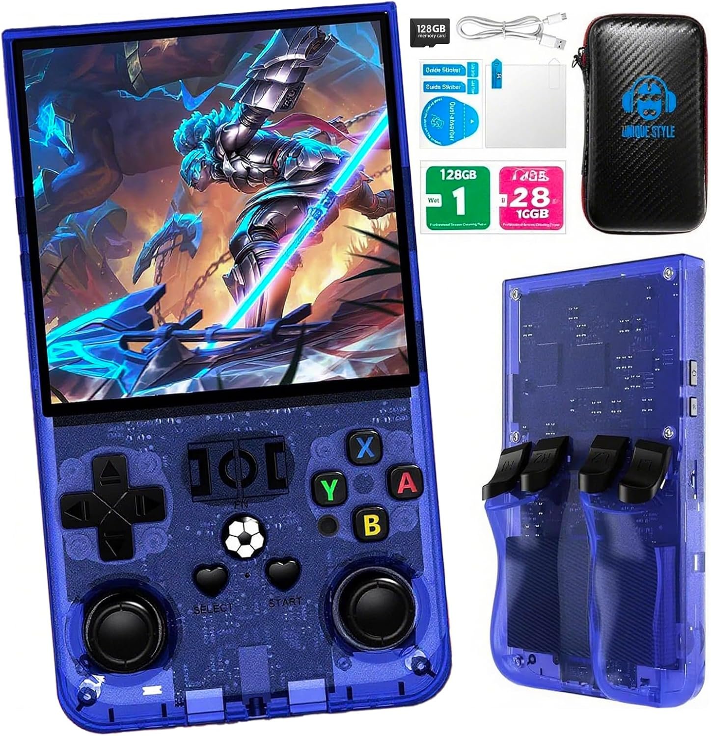 R36MAX Retro Handheld Game Console,Retro Gaming Console with 18000+ Games 128GB Card,4 Inch IPS Screen, Portable Video Gaming, Plug and Play Gameboy for Adults(Purple Blue)