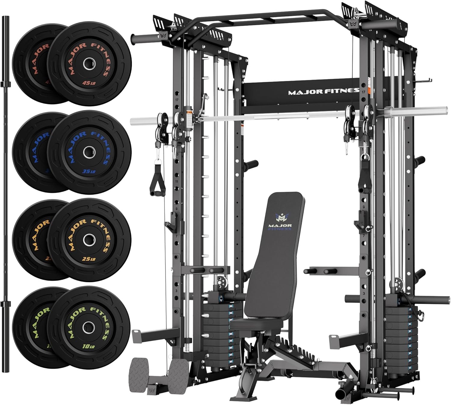 Major Fitness Drone MAX V Smith Machine with Weight Stacks, All-in-One Home Gym Squat Rack–2500LB Capacity, Dual LAT Pull-Down Systems & Cable Crossover Machine, Heavy-Duty Full-Body Workout Machine