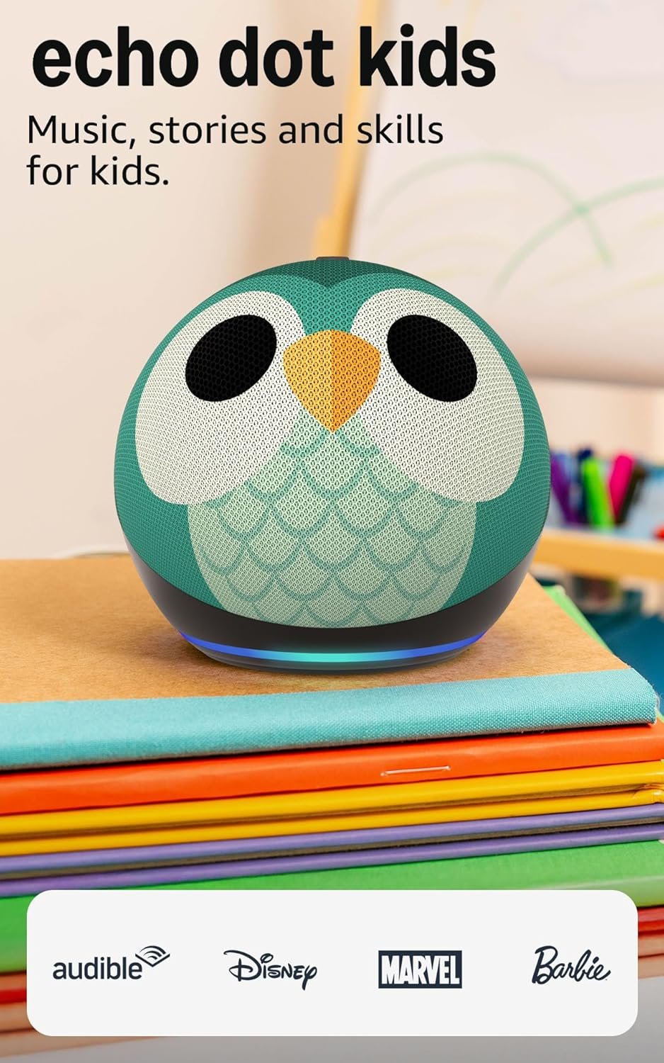 Amazon Echo Dot Kids (newest model), Smart speaker to enjoy age-appropriate audiobooks, interactive games and Alexa+ experiences to create and learn, Owl design