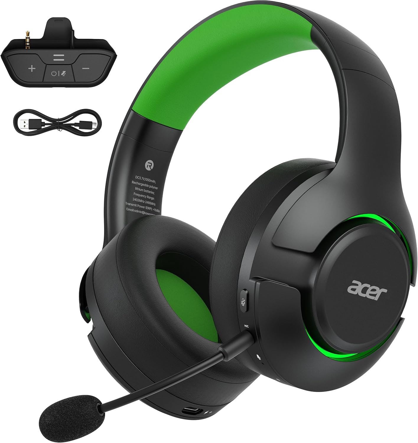 Acer Wireless Gaming Headset for Xbox Series X|S & Xbox One, Bluetooth 5.4 Headphones with Noise Canceling Mic, 3D Surround Sound, 40H Battery, Compatible with PC, PS5, Switch, Mac – Black Green