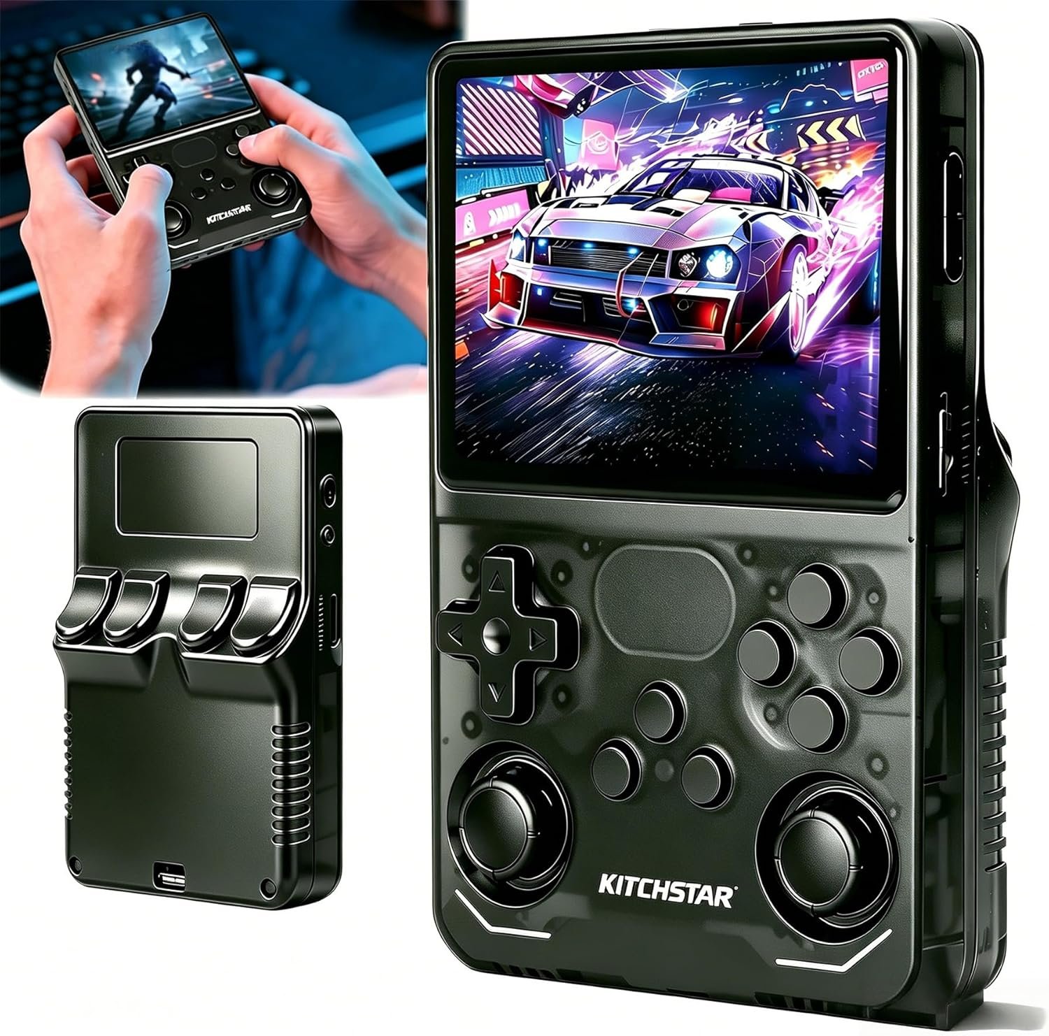 R36S Retro Handheld Game Console, 3.5 Inch 640×480 IPS Screen, 64GB Built-in 15,000+ Classic Game, Portable Hand Held 3500mAh Battery Retro Gaming Console with Open Source Linux System (Black 64GB)