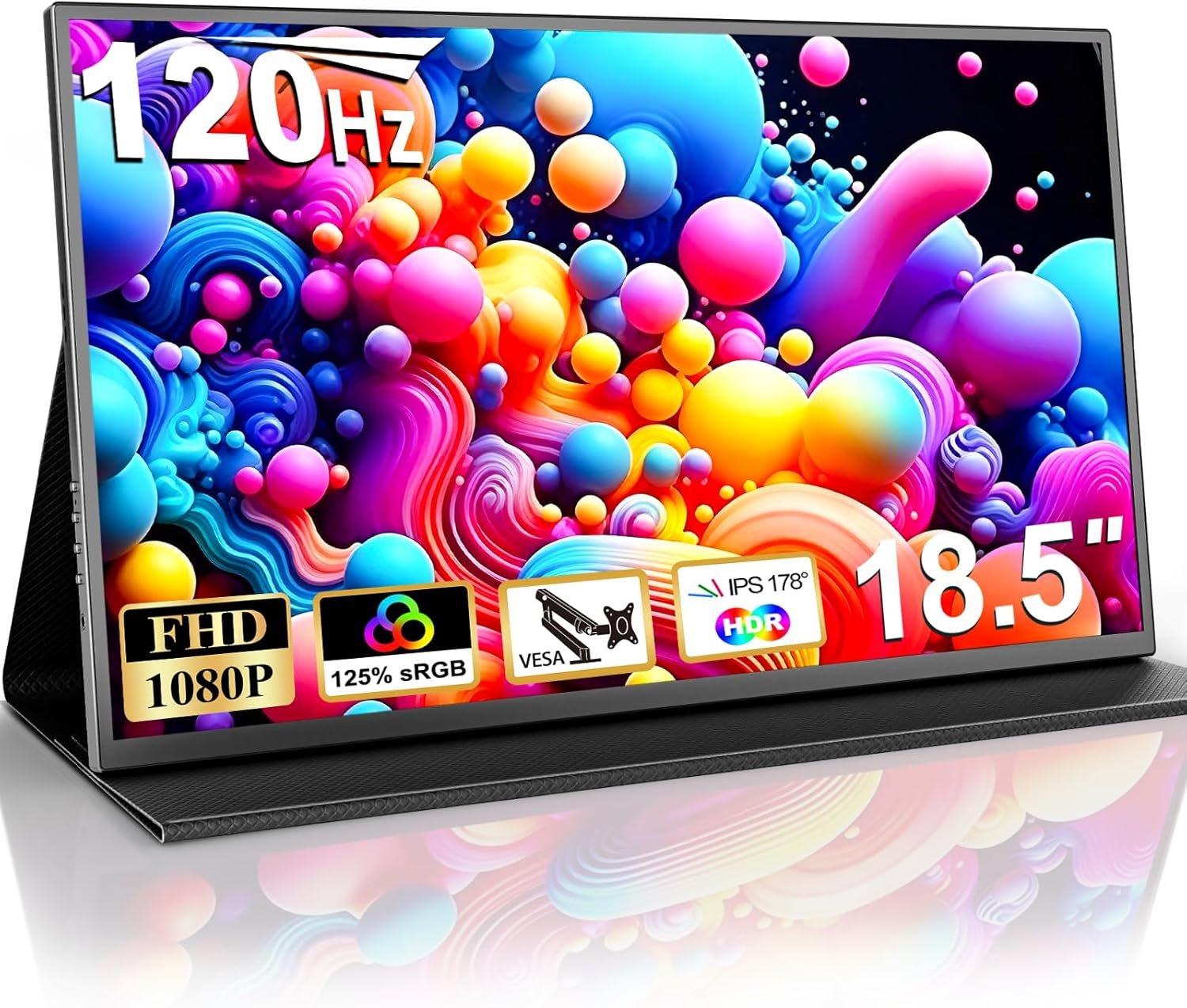 COOLHOOD 18.5 Inch Portable Monitor, FHD 120Hz IPS HDR 125% sRGB USB-C HDMI External Travel Monitor with Built-in Speakers, VESA Compatible for Laptop MacBook PC Surface PS5 Xbox