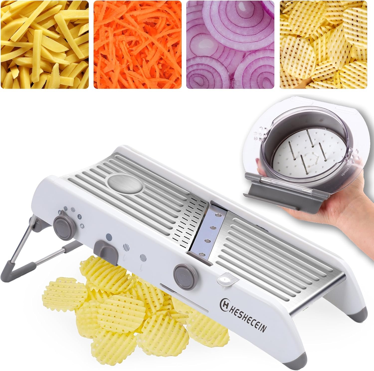 Adjustable Mandoline Slicer for Kitchen, Stainless Steel Mandolins Vegetable Chopper – Food Chopper, Vegetable Slicer, Mandolin with Waffle Maker | French Fry Cutter