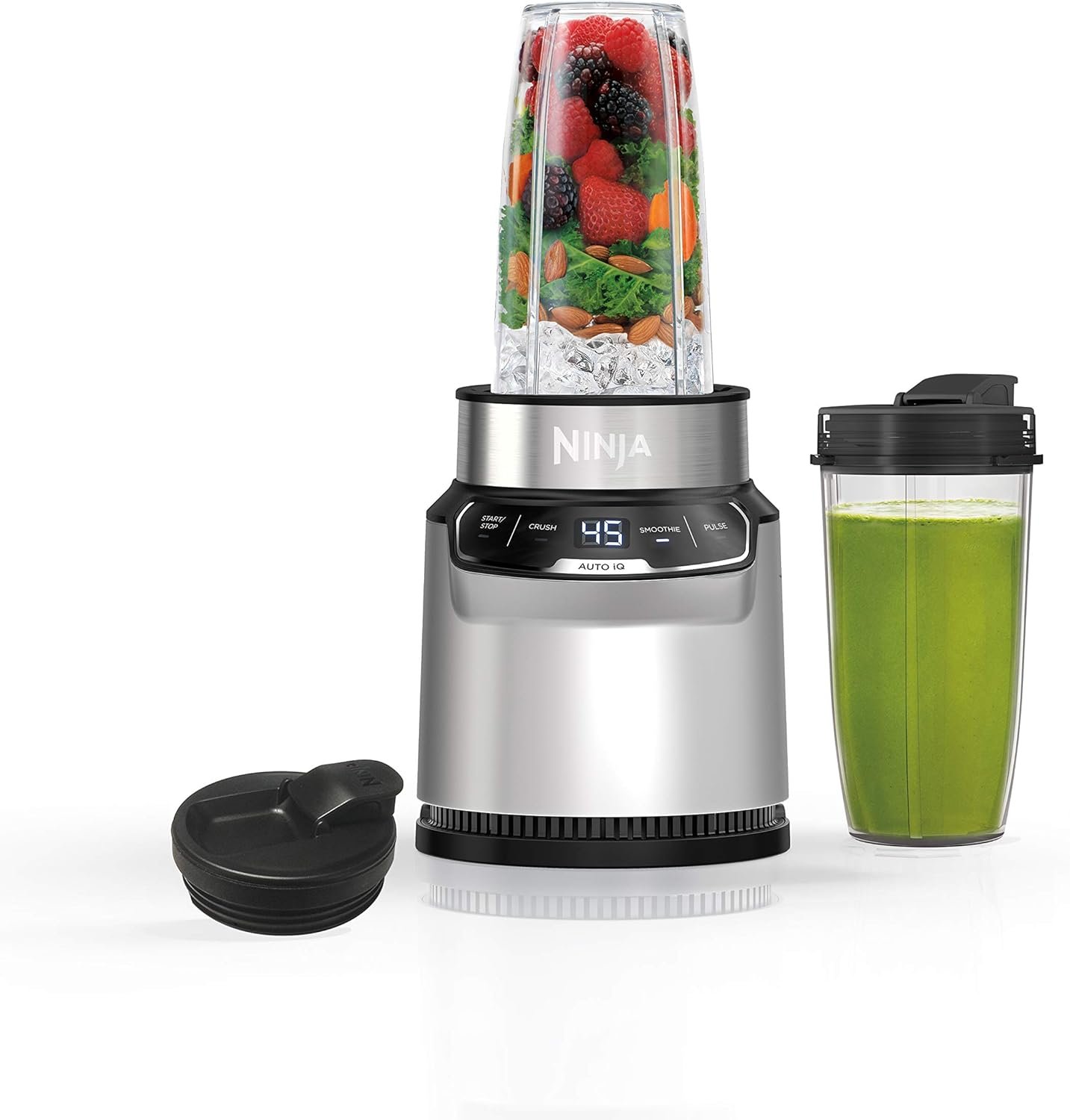 Ninja Nutri-Blender Pro with Auto-iQ | For Smoothies, Shakes, Frozen Drinks, Salsa, Dips | (2) 24-oz. To-Go Cups & Spout Lids | 1100-Peak-Watt | Silver | BN401