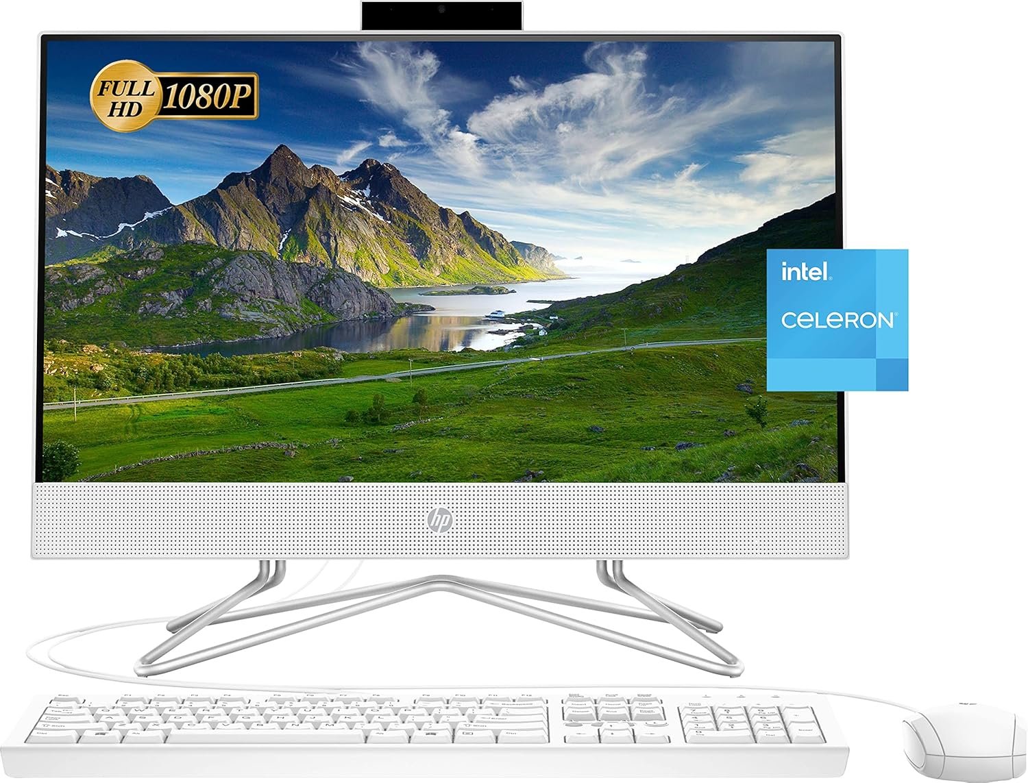 HP 2022 All-in-One Desktop, 21.5″ FHD Display, Intel Celeron J4025 Processor, 16GB RAM, 512GB PCIe SSD, Webcam, HDMI, RJ-45, Wired Keyboard&Mouse, WiFi, Windows 11 Home, White