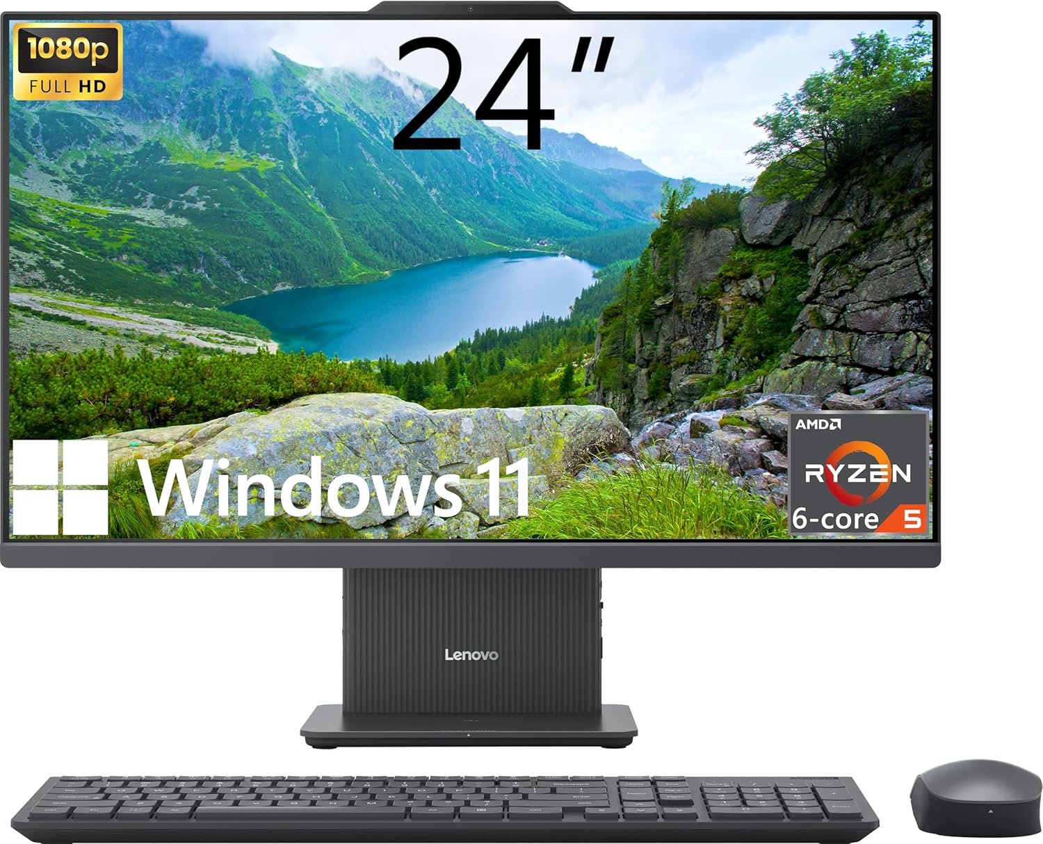 Lenovo IdeaCentre All-in-One Desktop Computer, 24″ FHD Display, 6-core AMD Ryzen 5 7535HS, 16GB DDR5, 512GB SSD, Wi-Fi 6, HDMI in&Out, Wireless KB&Mouse, Windows 11 Home