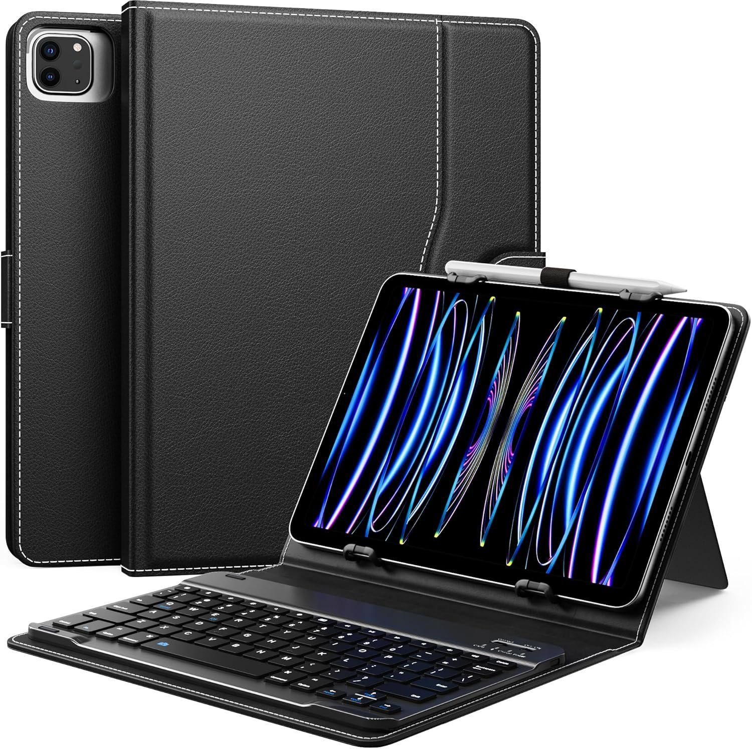 MoKo Universal Tablet Case with QWERTY Keyboard for 9″,9.7″,10.1″,10.2″,10.4″,10.5″,10.9″ Tablet, with Removable Wireless Bluetooth Keyboard&Pen Holder for iPad, Samsung, Fire, Pixel, Other