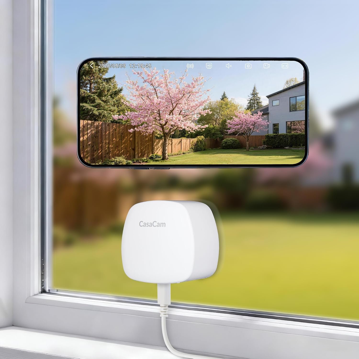 CasaCam Window Security Camera Air | 2K Indoor for Home | 2.4GHz & 5GHz WiFi, No Drill Mount, Full Color Night Vision, AI Human Detection, No Subscription, Local & Cloud Storage, VC160A